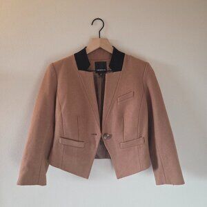 Trouvé Collarless Camel/Black Wool Blazer
